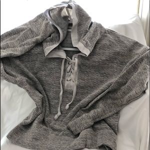Women’s V-Neck Tie Hooded Sweater